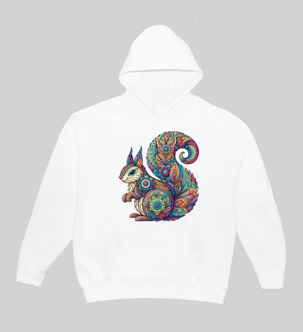Sweets blanc capuche adultes vue de face Ecureuil Mandala I Sweats à capuche Unisexe Adultes /Ecureuil ~ Mandala