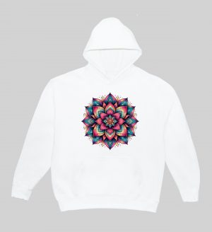 Sweets blanc capuche adultes vue de face Fleurs Mandala I Sweats à capuche Unisexe Adultes / Fleurs ~ Mandala