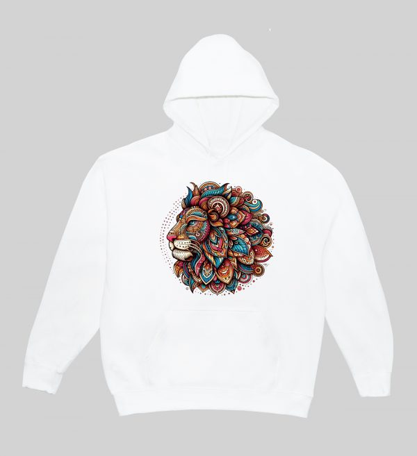 Sweets blanc capuche adultes vue de face Lion Mandala I Sweats à capuche Unisexe Adultes / Lion ~ Mandala