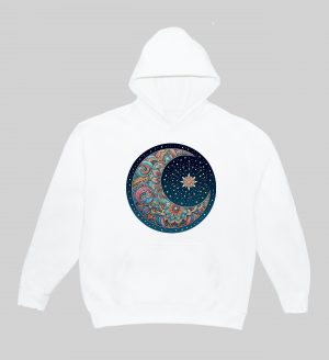Sweets blanc capuche adultes vue de face Lune mandala I Sweats à capuche Unisexe Adultes / Lune I ~ Mandala