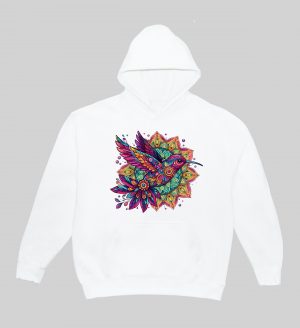 Sweets blanc capuche adultes vue de face Oiseaux Mandala I Sweats à capuche Unisexe Adultes / Oiseaux ~ Mandala