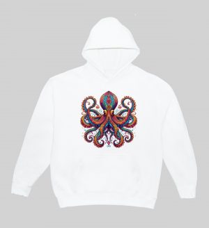 Sweets blanc capuche adultes vue de face Pieuvre Mandala I Sweats à capuche Unisexe Adultes / Pieuvre ~ Mandala