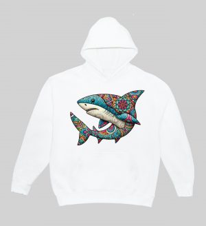 Sweets blanc capuche adultes vue de face Requin Mandala I Sweats à capuche Unisexe Adultes / Requin ~ Mandala