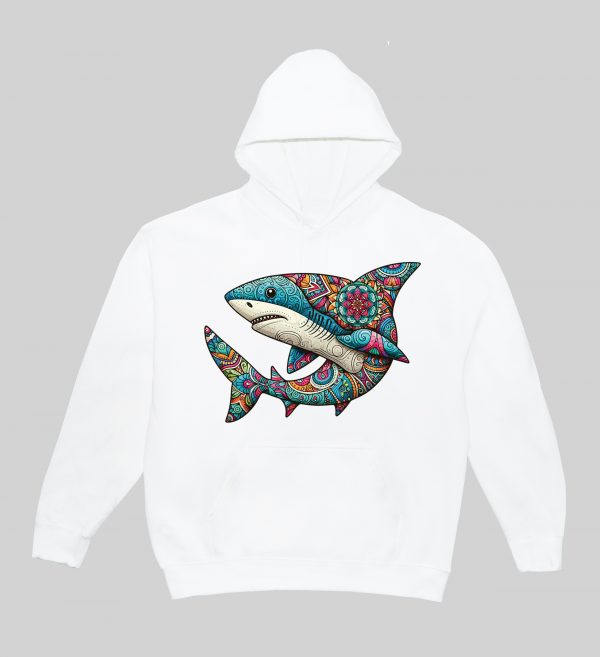 Sweets blanc capuche adultes vue de face Requin Mandala I Sweats à capuche Unisexe Adultes / Requin ~ Mandala