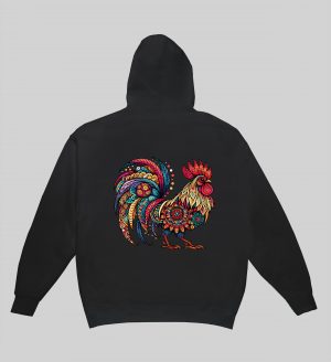 Sweets noir capuche adultes vue de dos Coq Mandala I Sweats à capuche Unisexe Adultes / Coq ~ Mandala
