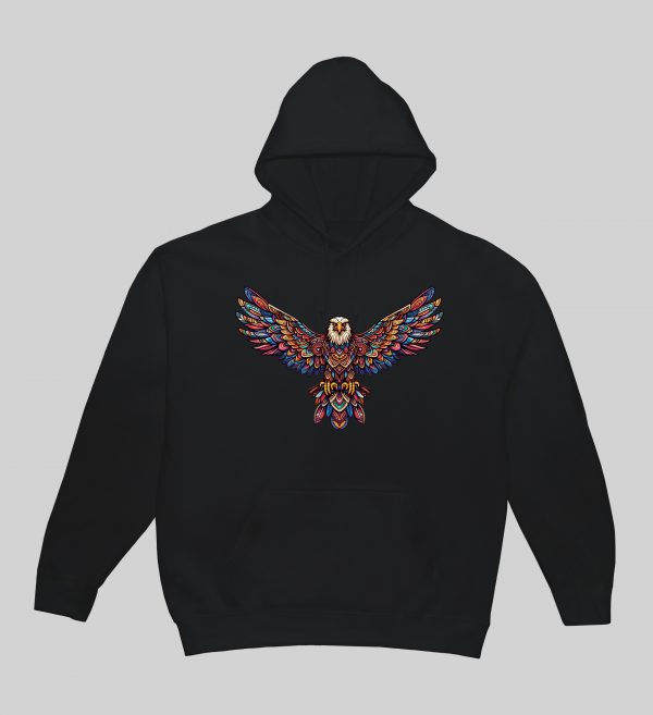 Sweets noir capuche adultes vue de face Aigle Mandala I Sweats à capuche Unisexe Adultes / Aigle ~ Mandala