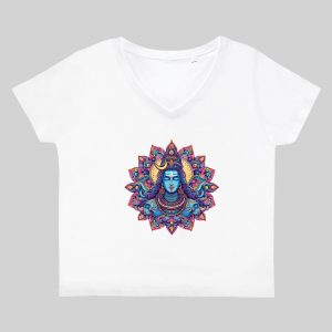 T-shirt blanc col V femme vue de face Dieu mandala I Col V Femmes / Dieu ~ Mandala