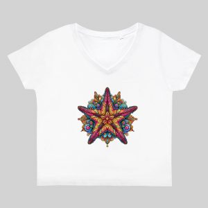 T-shirt blanc col V femme vue de face Etoile mandala I Col V Femmes / Etoile ~ Mandala