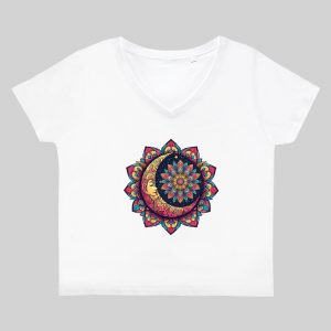 T-shirt blanc col V femme vue de face Lune mandala II Col V Femmes / Lune II ~ Mandala
