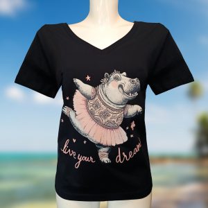 T-shirt col v femme hippo