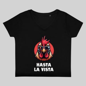 T-shirt noir col V femme vue de face Visuel Poules I - Fantastiques & Sciences fictions Col V Femmes / Poule I ~ Fantastiques & Sciences fictions