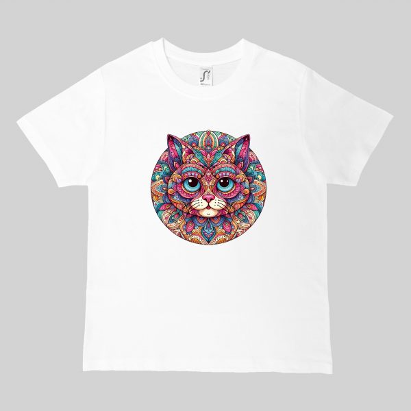 T-shirts blanc kids Chat Mandala I Col rond Kids / Chat ~ Mandala