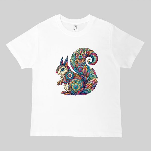 T-shirts blanc kids Ecureuil Mandala I Col rond Kids / Ecureuil ~ Mandala