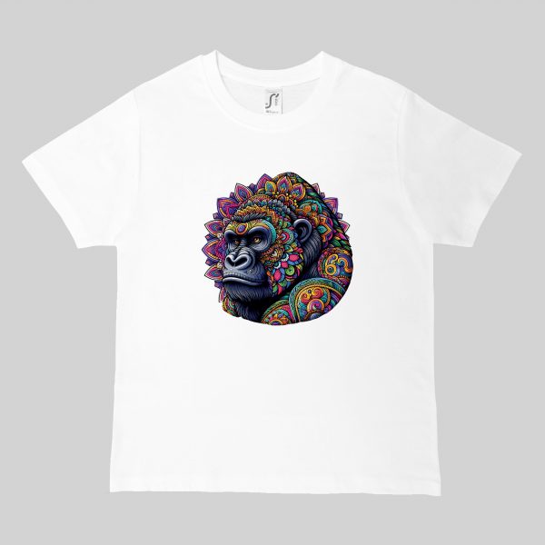 T-shirts blanc kids Gorille Mandala I Col rond Kids / Gorille ~ Mandala