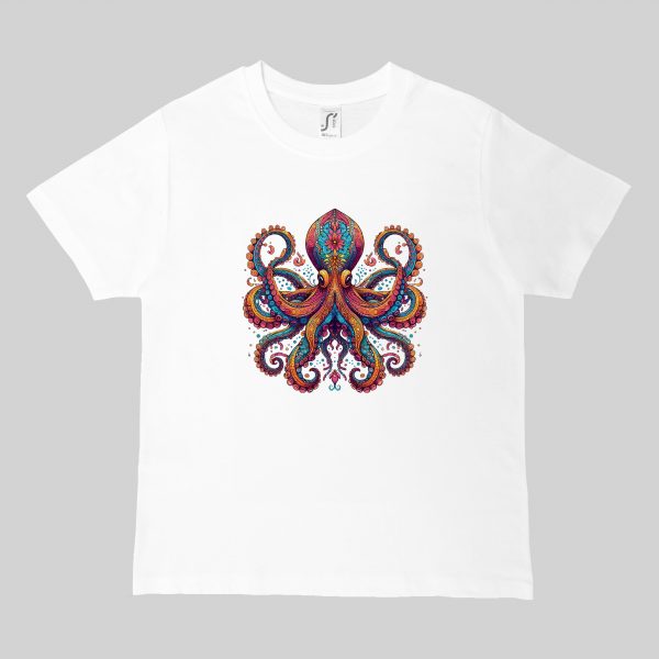 T-shirts blanc kids Pieuvre Mandala I Col rond Kids / Pieuvre ~ Mandala