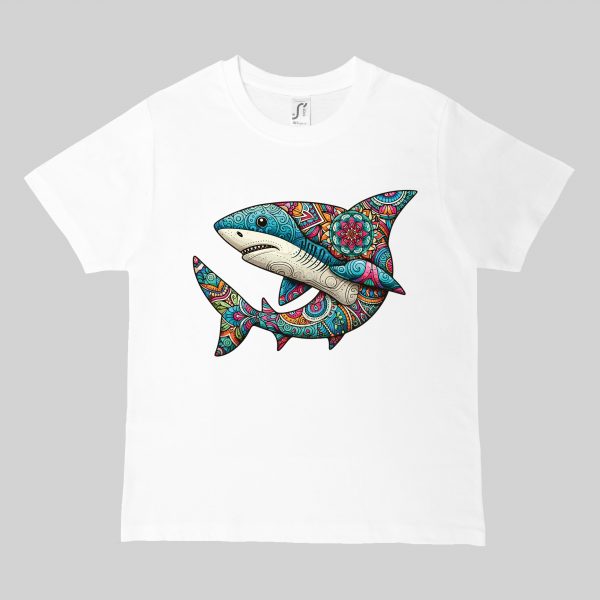 T-shirts blanc kids Requin Mandala I Col rond Kids / Requin ~ Mandala