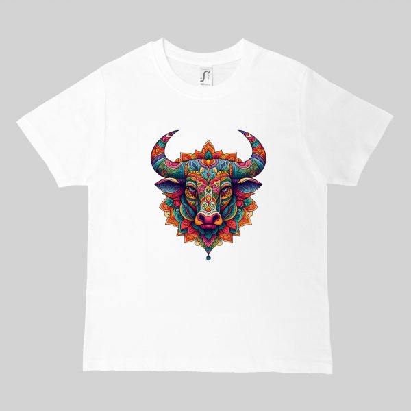 T-shirts blanc kids Taureau Mandala I Col rond Kids / Taureau ~ Mandala