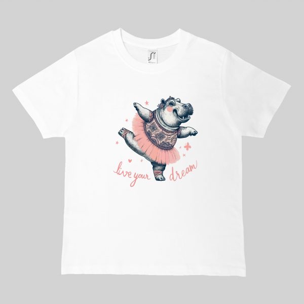 T-shirts blanc kids Visuel Animaux drôles II -Dances & fiestas Col rond Kids / Hippopotame ~ Danses & Fiestas