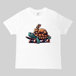 T-shirts blanc kids Visuel Tortues I - Humours Col rond Kids / Lièvre & Tortue ~ Humours