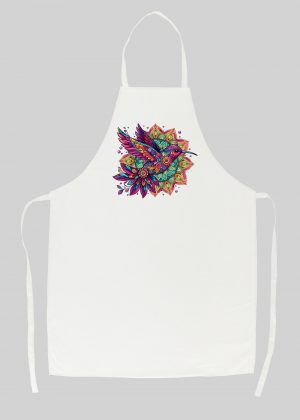 Tablier blanc vue de face Oiseaux Mandala I Tablier Oiseaux ~ Mandala
