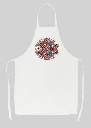Tablier blanc vue de face Poisson Mandala I Tablier Poisson ~ Mandala