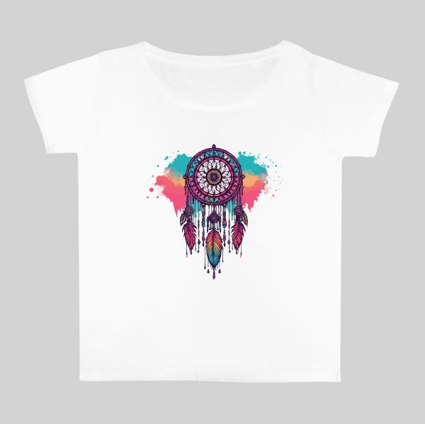 T-shirt blanc col rond large femme vue de face Visuel Attrape rêves II - Spirituelles Zen Col rond Femmes / Attrape rêves II ~ Spirituelles & Zen