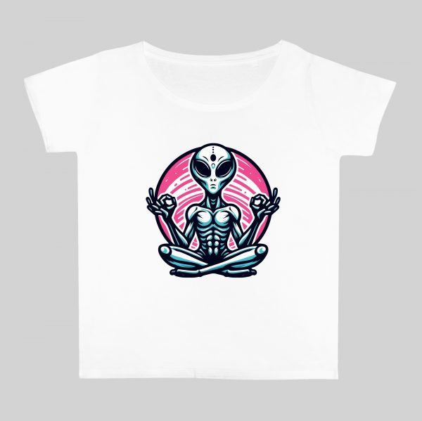 T-shirt blanc col rond large femme vue de face Visuel Méditations - yoga II - Spirituelles Zen Col rond Femmes / Ovni ~ Spirituelles & Zen