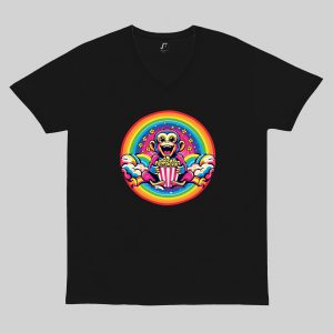 T-shirt noir col V homme vue de face Visuels singe pop corn II - Fantastiques & Sciences fictions Col V Hommes / Singe II ~ Fantastiques & Sciences fictions