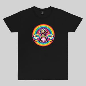 Tshirt noir col rond homme vue de face Visuels singe pop corn II - Fantastiques & Sciences fictions Col rond Hommes / Singe II ~ Fantastiques & Sciences fictions