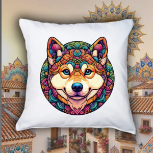 Coussin blanc vue de face Chien Mandala I Housse de coussin Chien ~ Mandala