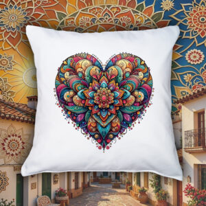 Coussin blanc vue de face Coeur mandala I Housse de coussin Coeur ~ Mandala
