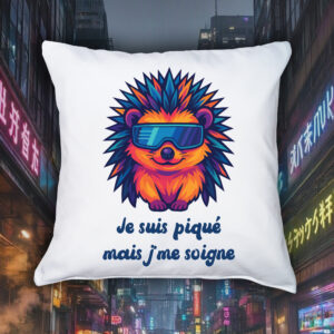 Coussin blanc vue de face Hérissons lunettes futuristes II Housse de coussin Hérisson II ~ Colors Vibes