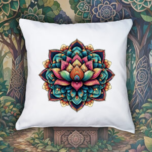 Coussin blanc vue de face Lotus mandala I Housse de coussin Lotus ~ Mandala