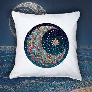 Coussin blanc vue de face Lune mandala I Housse de coussin Lune I ~ Mandala