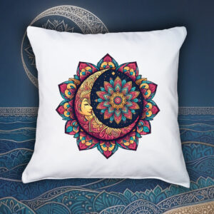 Coussin blanc vue de face Lune mandala II Housse de coussin Lune II ~ Mandala
