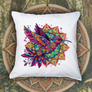 Coussin blanc vue de face Oiseaux Mandala I Housse de coussin Oiseaux ~ Mandala