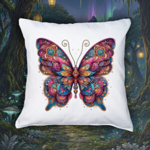 Coussin blanc vue de face Papillon Mandala I Housse de coussin Papillon I ~ Mandala