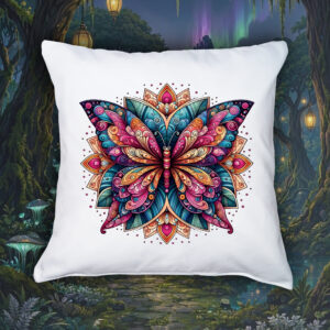 Coussin blanc vue de face Papillon Mandala II Housse de coussin Papillon II ~ Mandala