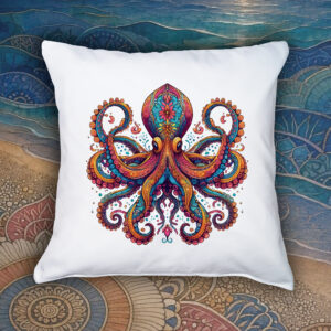 Coussin blanc vue de face Pieuvre Mandala I Housse de coussin Pieuvre ~ Mandala