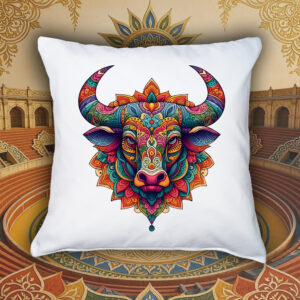 Coussin blanc vue de face Taureau Mandala I Housse de coussin Taureau ~ Mandala