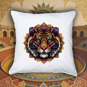 Coussin blanc vue de face Tigre Mandala I Housse de coussin Tigre ~ Mandala