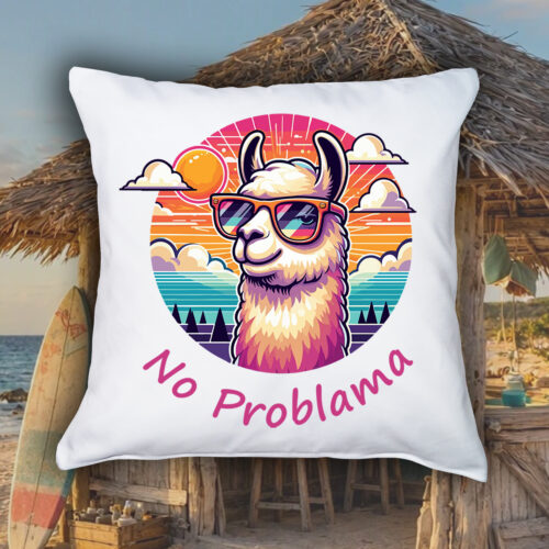 Coussin blanc vue de face Visuel Alpagas II - Animaux Housse de coussin Lama III ~ Summers Vibes