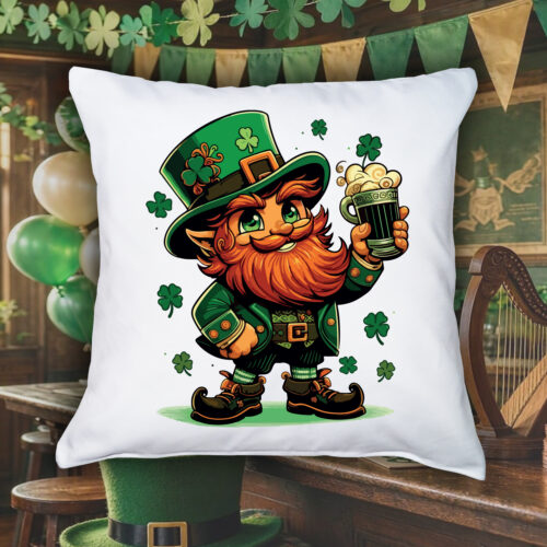 Coussin blanc vue de face Visuel fête de la Saint Patrick II - Saint Patrick Housse de coussin Leprechaun ~ Saint Patrick