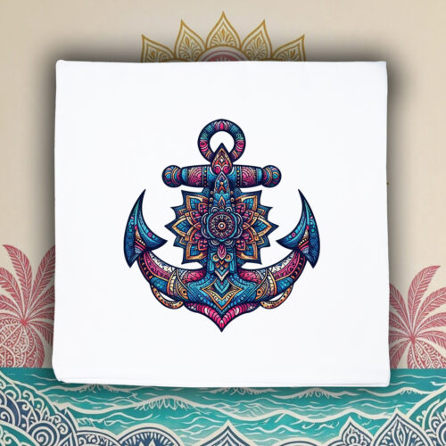 Housse de coussin blanc vue de face Ancre Mandala I Housse de coussin Taureau ~ Dances & Fiestas