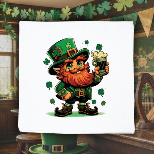 Housse de coussin blanc vue de face Visuel fête de la Saint Patrick II - Saint Patrick Housse de coussin Leprechaun ~ Saint Patrick
