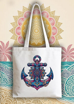 Masque sac tote bag blanc vue de face Ancre Mandala I Tote Bag Ancre ~ Mandala