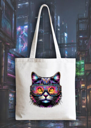 Masque sac tote bag blanc vue de face Chats lunettes I Tote Bag Chat ~ Colors Vibes
