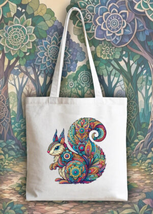 Masque sac tote bag blanc vue de face Ecureuil Mandala I Tote Bag Ecureuil ~ Mandala