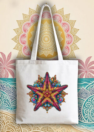 Masque sac tote bag blanc vue de face Etoile mandala I Tote Bag Etoile ~ Mandala