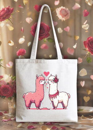 Masque sac tote bag blanc vue de face Visuel Alpagas I - Loves Tote Bag Alpagas ~ Loves